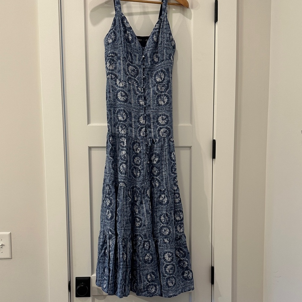 Lauren Ralph Lauren 100% Linen Blue Patterned Maxi Dress